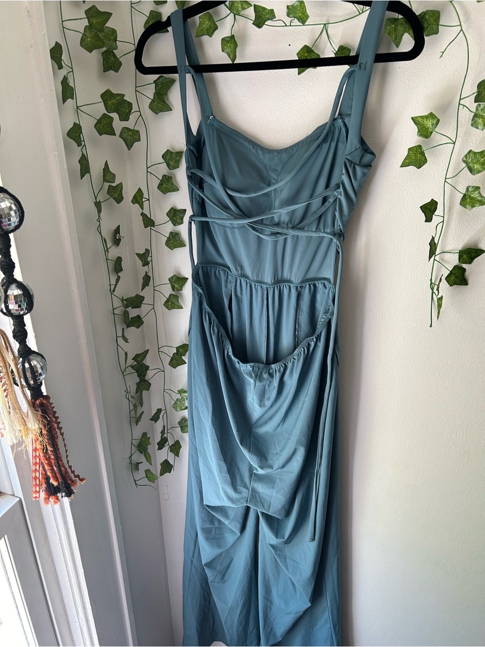 NWT HALARA Slate Blue Wide-Leg Jumpsuit with Satin Straps - Picture 3 of 6